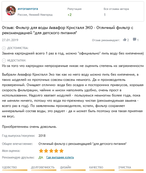Отзывы о фильтре Аквафор Кристалл Эко Н