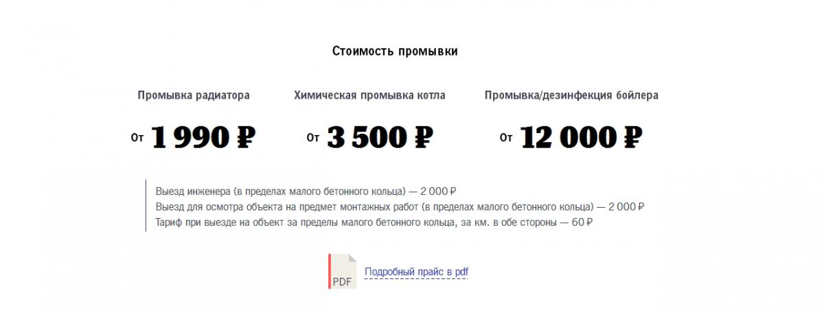 Стоимость на услугу промывки системы отопления многоквартирного дома